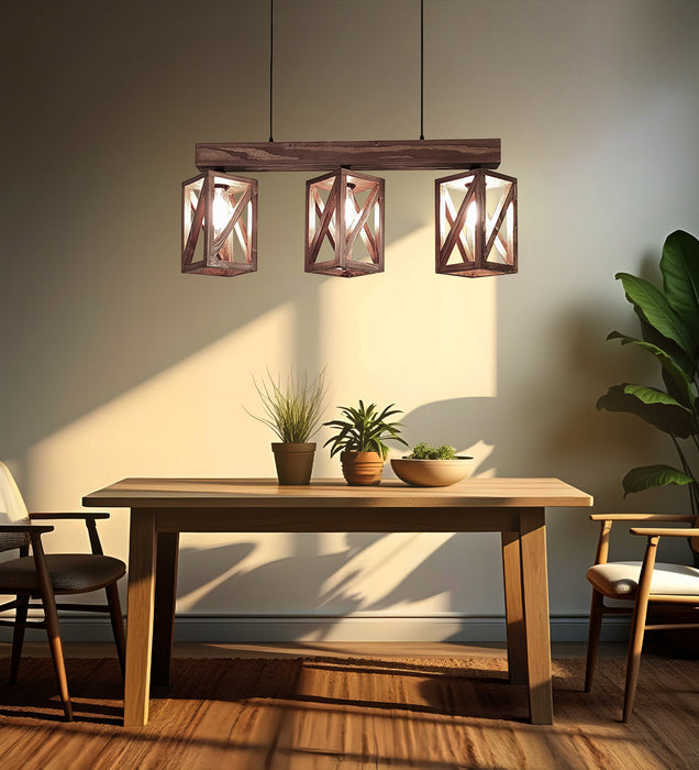 Symmetric Brown Wooden Series Hanging Lamp