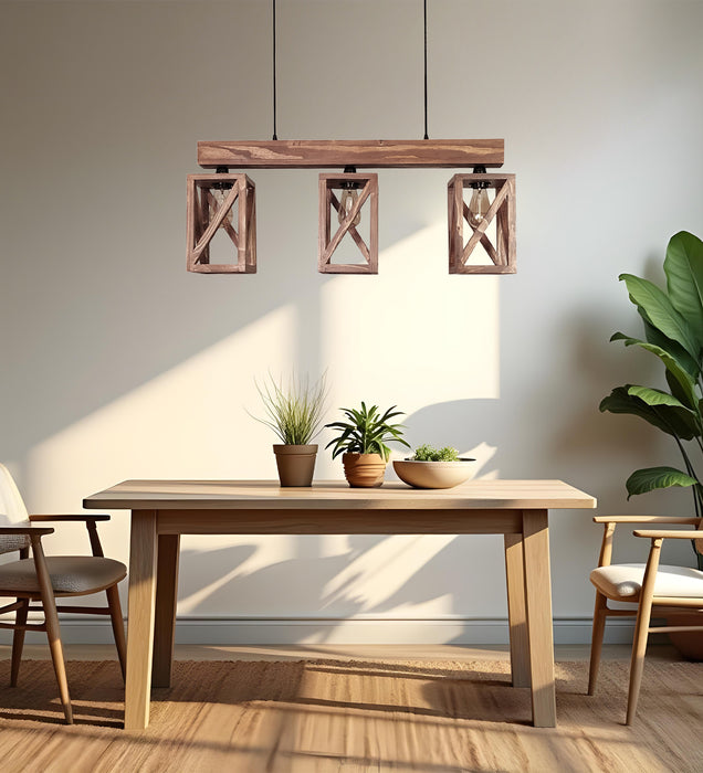 Symmetric Brown Wooden Series Hanging Lamp