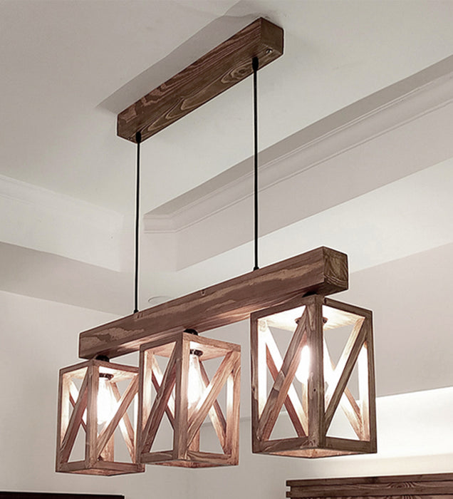 Symmetric Brown Wooden Series Hanging Lamp