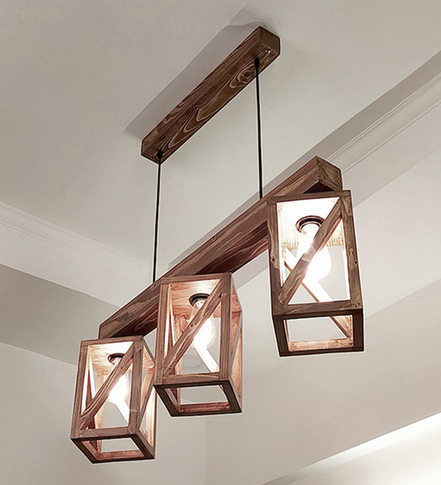 Symmetric Brown Wooden Series Hanging Lamp