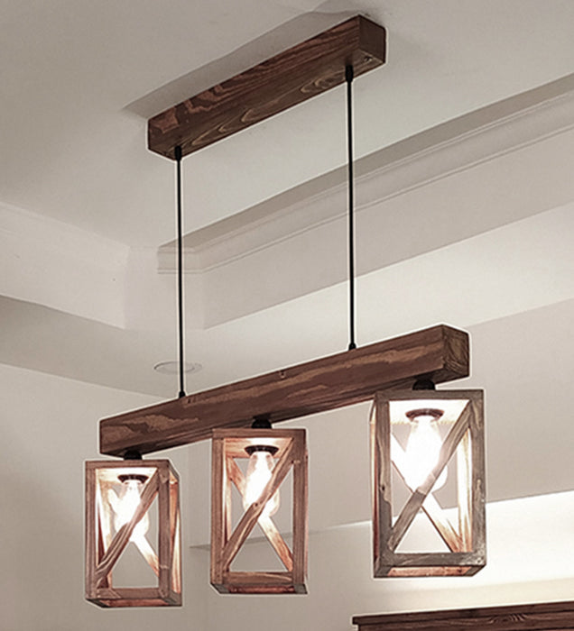 Symmetric Brown Wooden Series Hanging Lamp