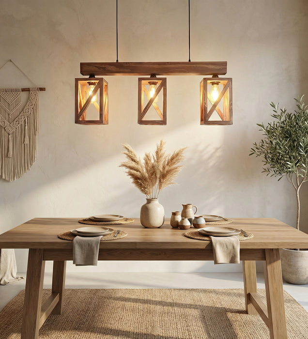 Symmetric Brown Wooden Series Hanging Lamp