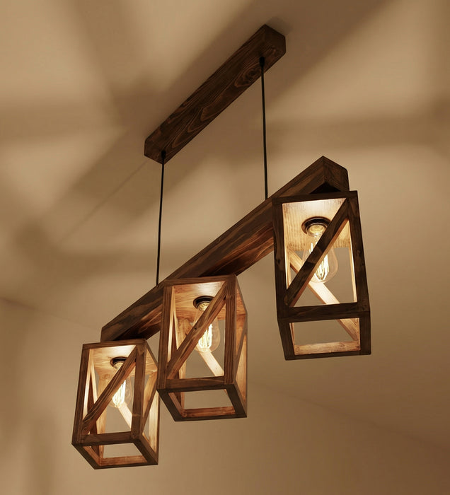 Symmetric Brown Wooden Series Hanging Lamp