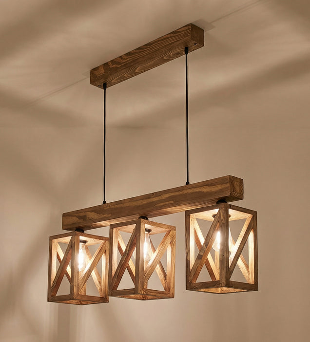 Symmetric Brown Wooden Series Hanging Lamp