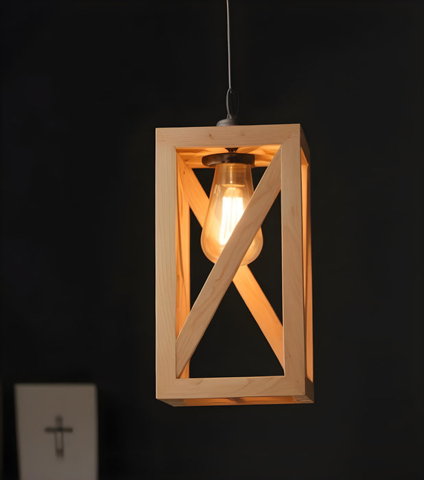 Symmetric Beige Wooden Single Hanging Lamp