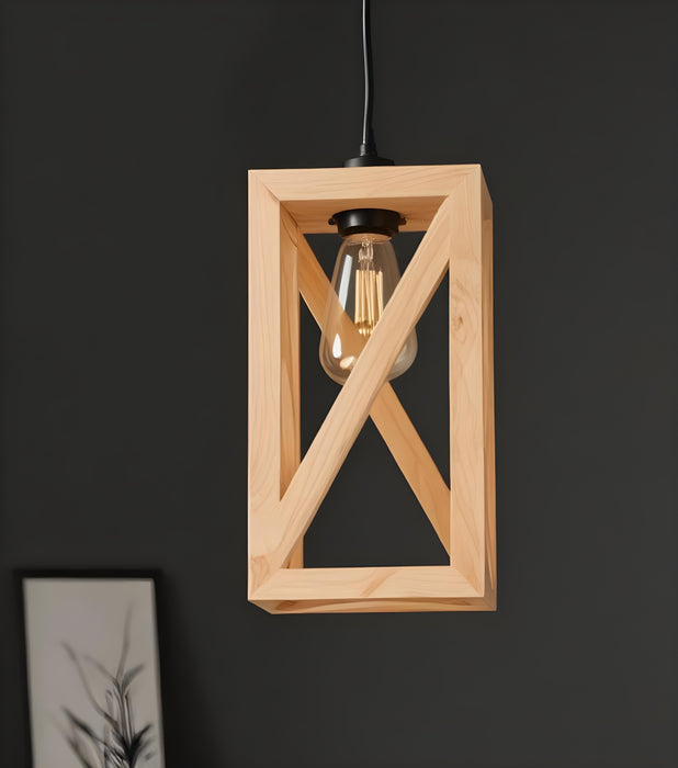 Symmetric Beige Wooden Single Hanging Lamp