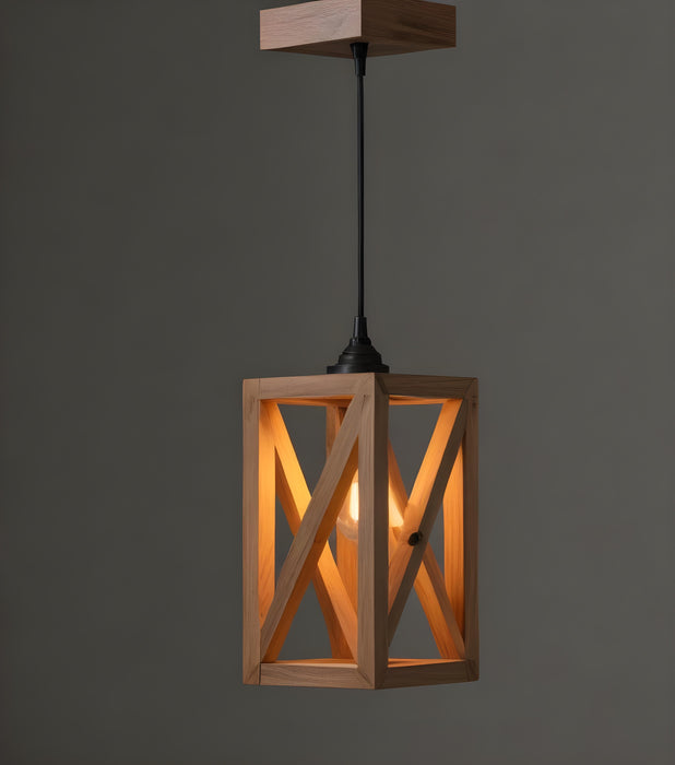 Symmetric Beige Wooden Single Hanging Lamp