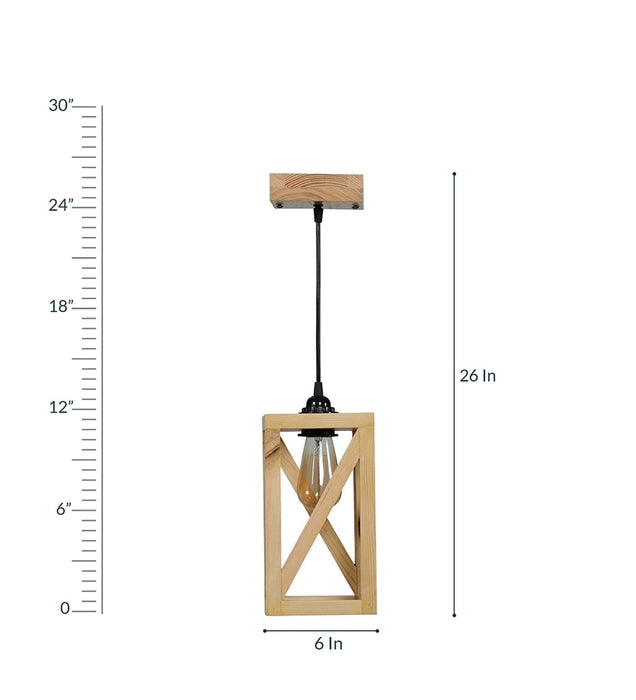 Symmetric Beige Wooden Single Hanging Lamp