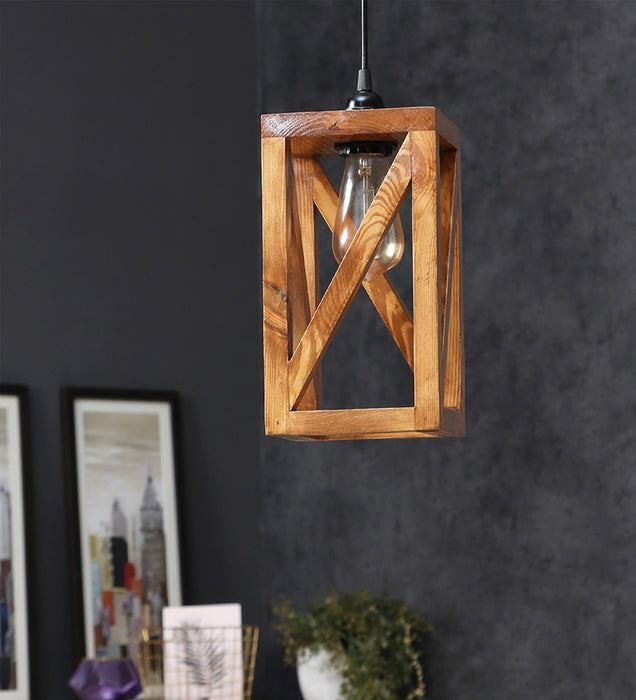 Symmetric Brown Wooden Single Hanging Lamp