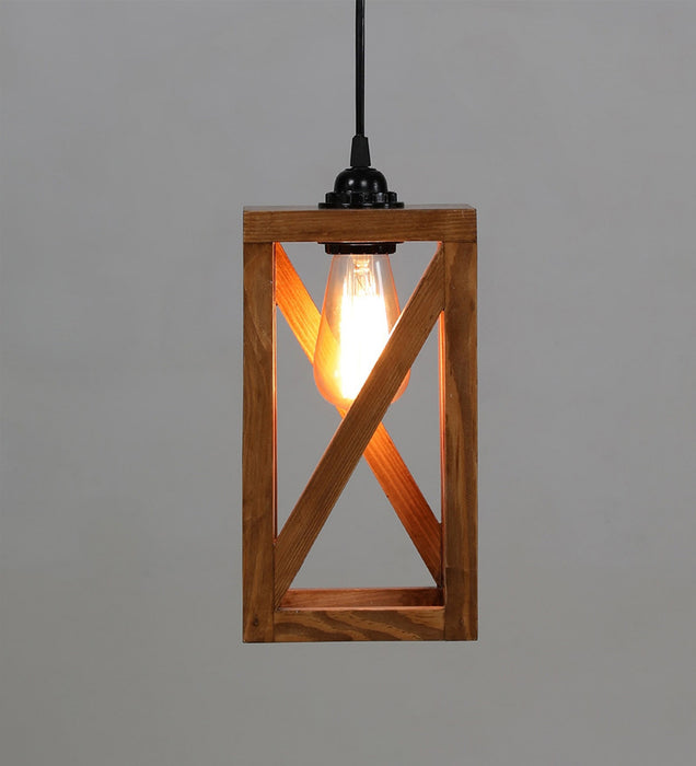 Symmetric Brown Wooden Single Hanging Lamp