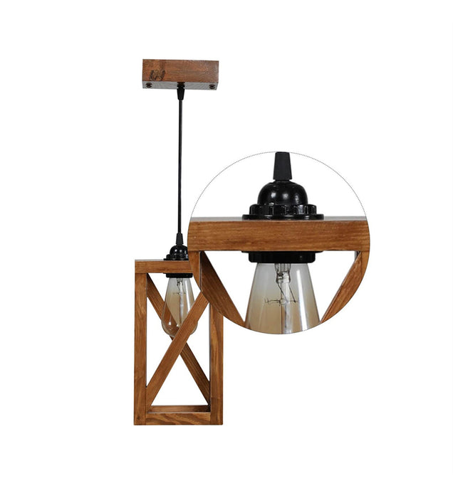 Symmetric Brown Wooden Single Hanging Lamp