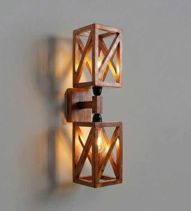 Symmetric Duo Brown Wooden Wall Light