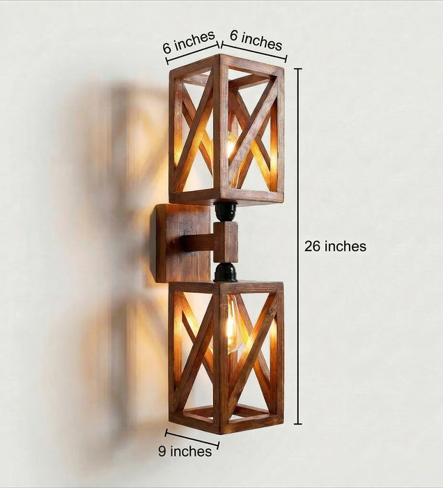 Symmetric Duo Brown Wooden Wall Light