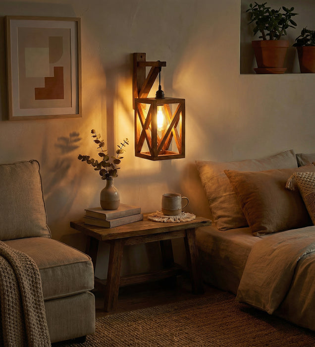 Symmetric L Brown Wooden Wall Light