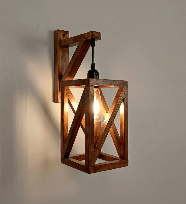 Symmetric L Brown Wooden Wall Light