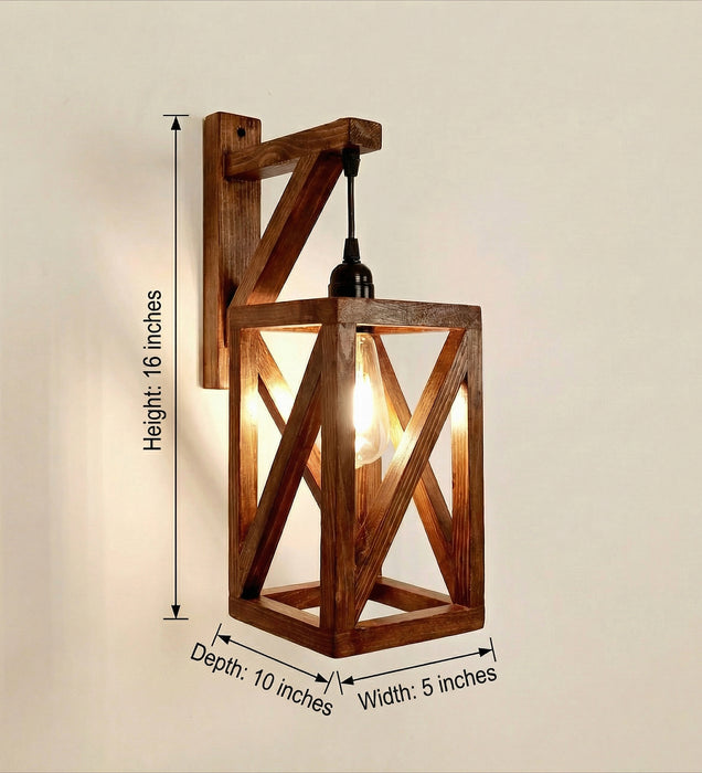 Symmetric L Brown Wooden Wall Light