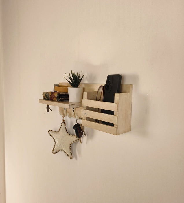 TULIP Wooden Wall Shelf Organiser with Key Holders
