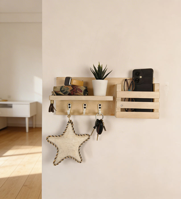 TULIP Wooden Wall Shelf Organiser with Key Holders