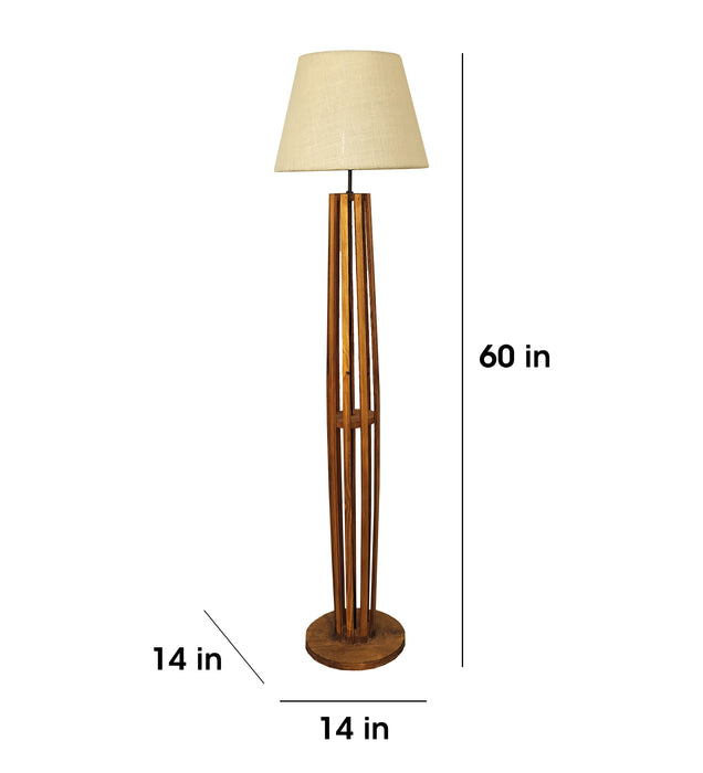 Tall Boy Wooden Floor Lamp With Brown Base and Beige Fabric Lampshade