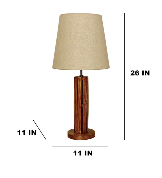 Tall Boy Wooden Table Lamp with Brown Base and White Fabric Lampshade