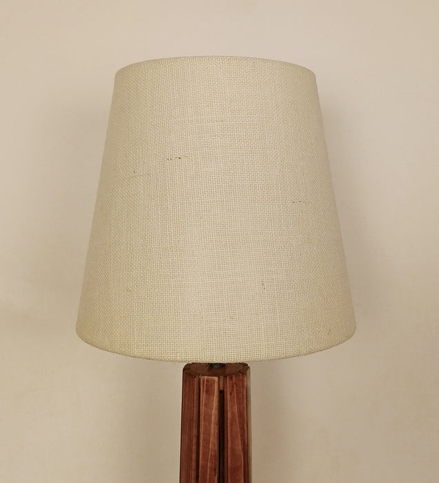 Tall Boy Wooden Table Lamp with Brown Base and White Fabric Lampshade