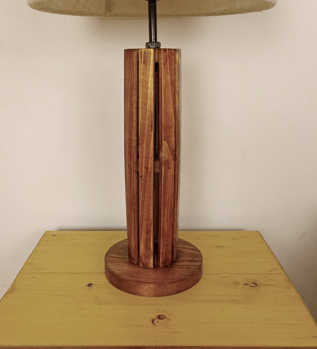 Tall Boy Wooden Table Lamp with Brown Base and White Fabric Lampshade