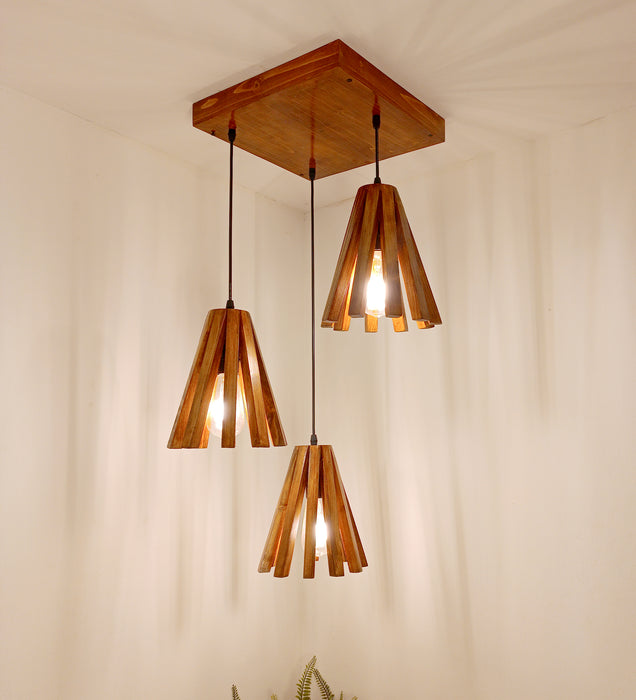 Taper Brown Wooden Cluster Hanging Lamp