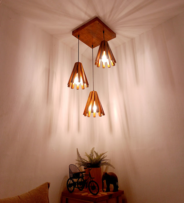 Taper Brown Wooden Cluster Hanging Lamp