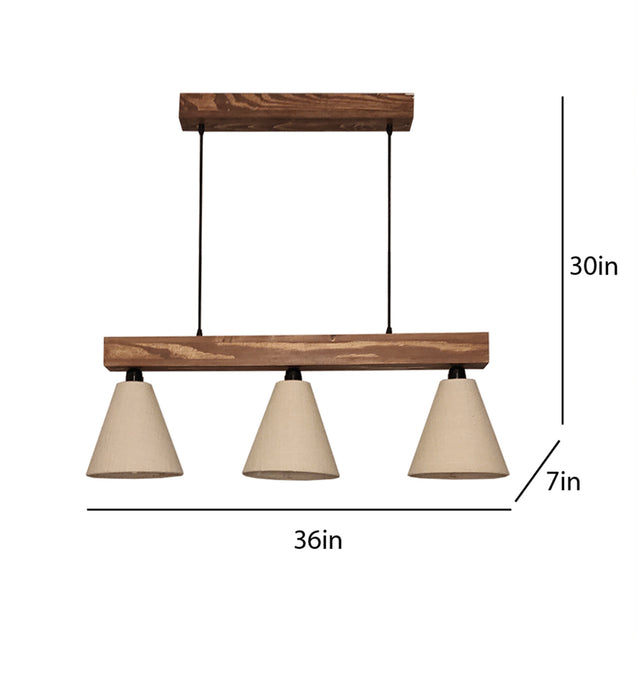 Terzo Brown Wooden Series Hanging Lamp with Beige Fabric Lampshade