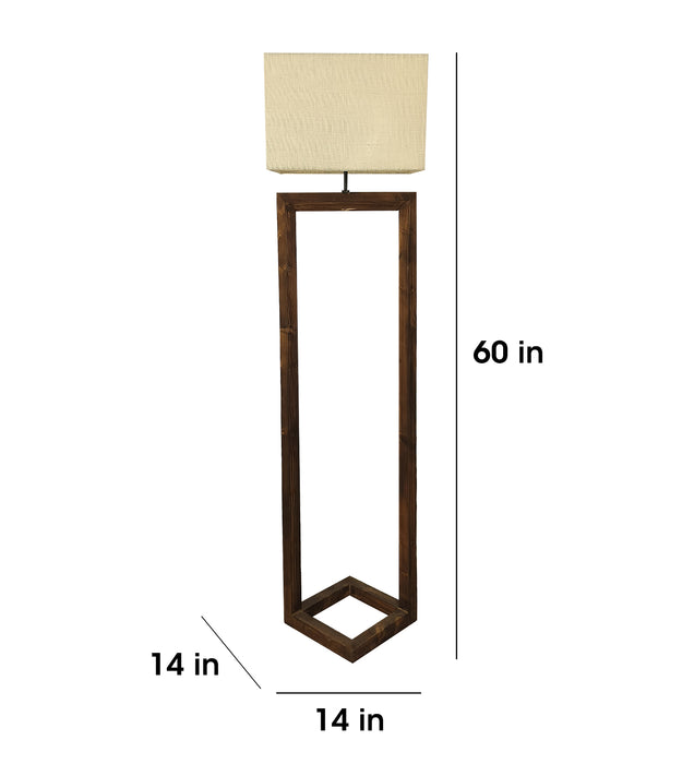 Tesseract Wooden Floor Lamp with Brown Base and Beige Fabric Lampshade