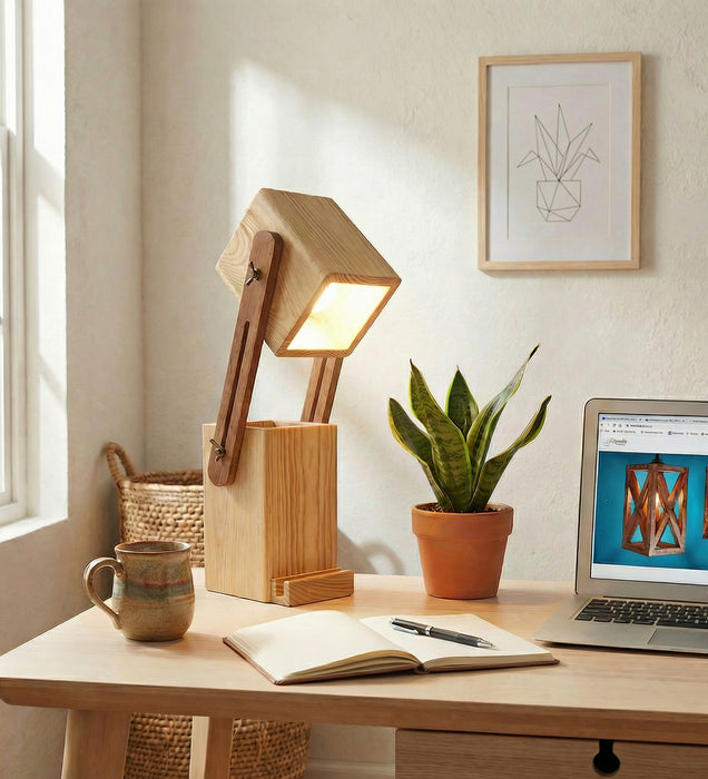 Toby Wooden Table Lamp With Desk Organiser