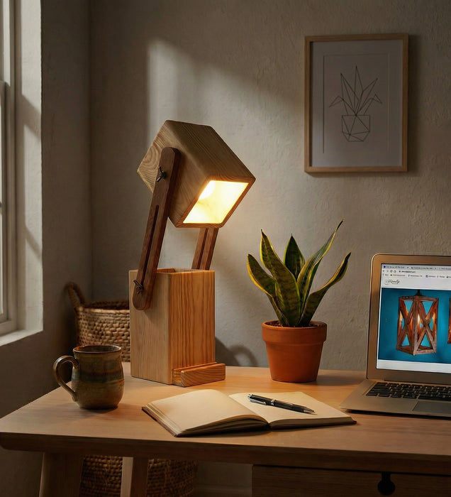 Toby Wooden Table Lamp With Desk Organiser