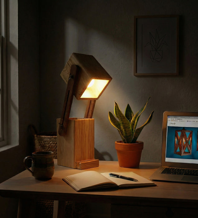 Toby Wooden Table Lamp With Desk Organiser