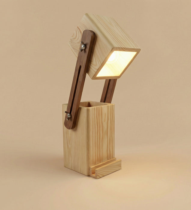 Toby Wooden Table Lamp With Desk Organiser
