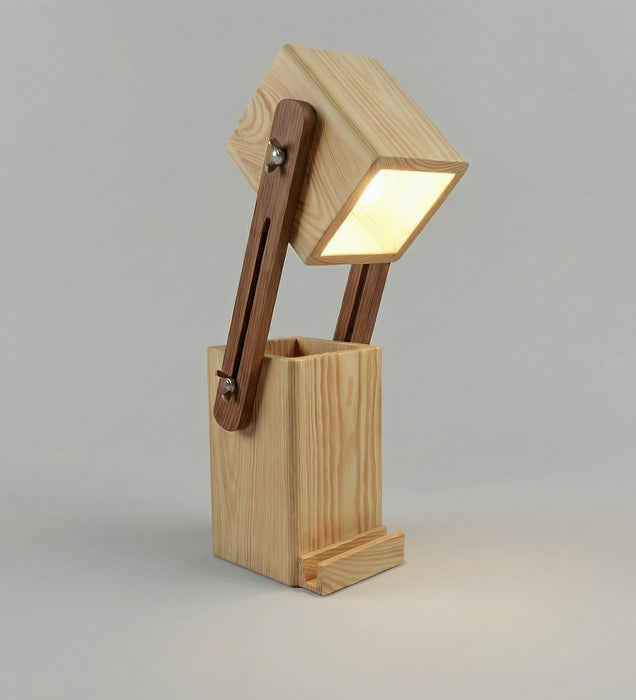 Toby Wooden Table Lamp With Desk Organiser