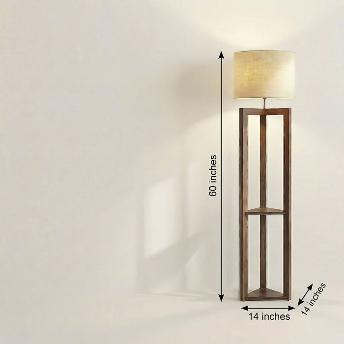 Triad Wooden Floor Lamp with Brown Base and Beige Fabric Lampshade