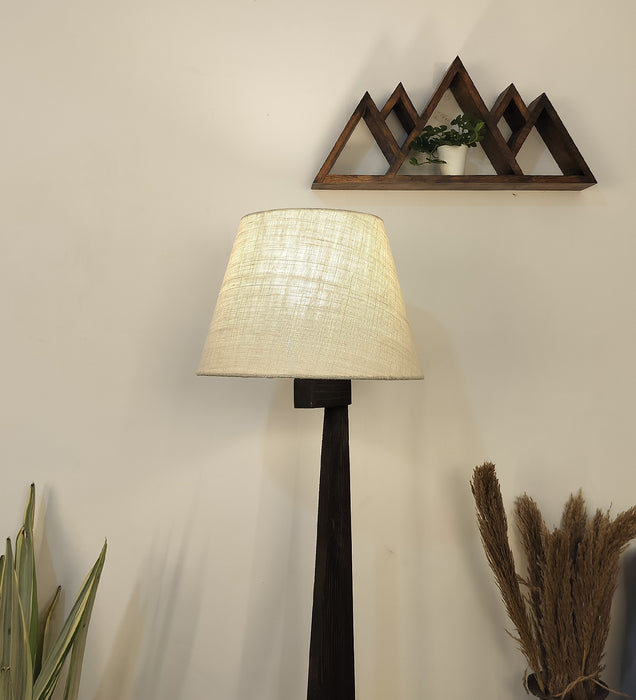 Trigo Wooden Floor Lamp with Brown Base and Beige Fabric Lampshade