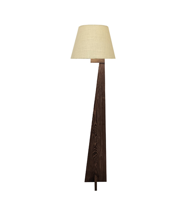 Trigo Wooden Floor Lamp with Brown Base and Beige Fabric Lampshade