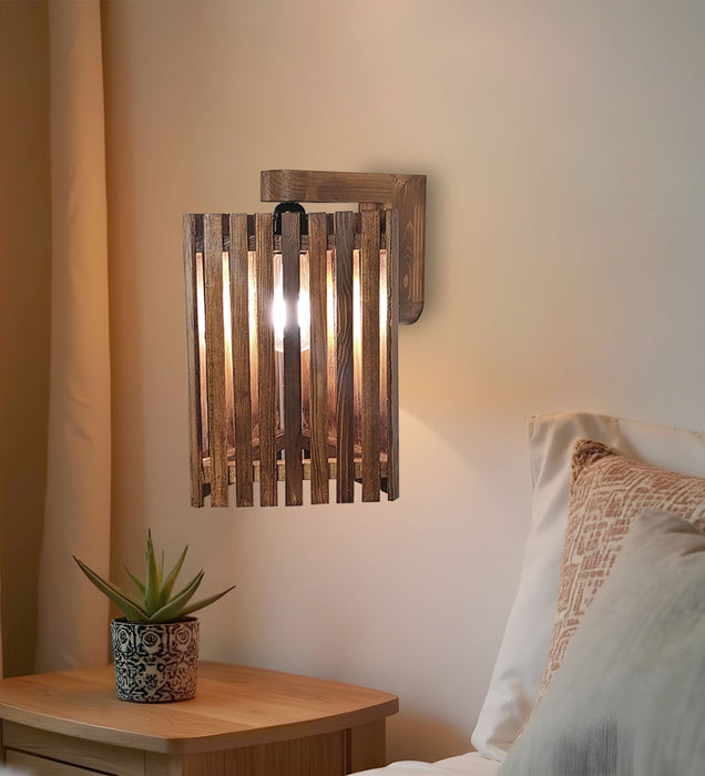 Trikona Brown Wooden Wall Light