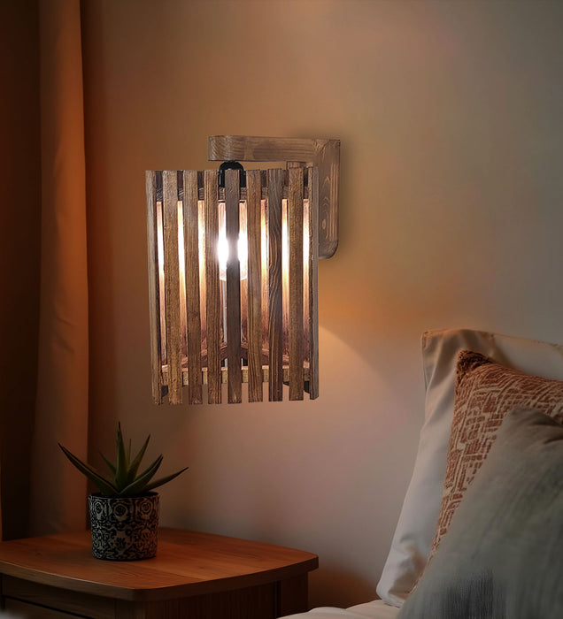 Trikona Brown Wooden Wall Light