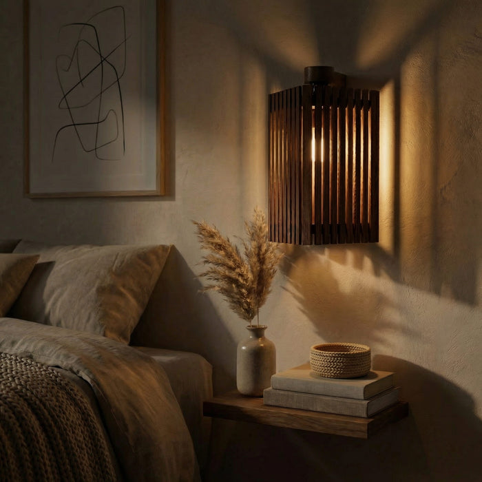 Trikona Brown Wooden Wall Light
