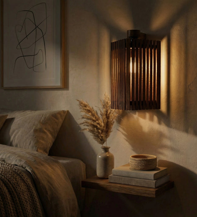 Trikona Brown Wooden Wall Light