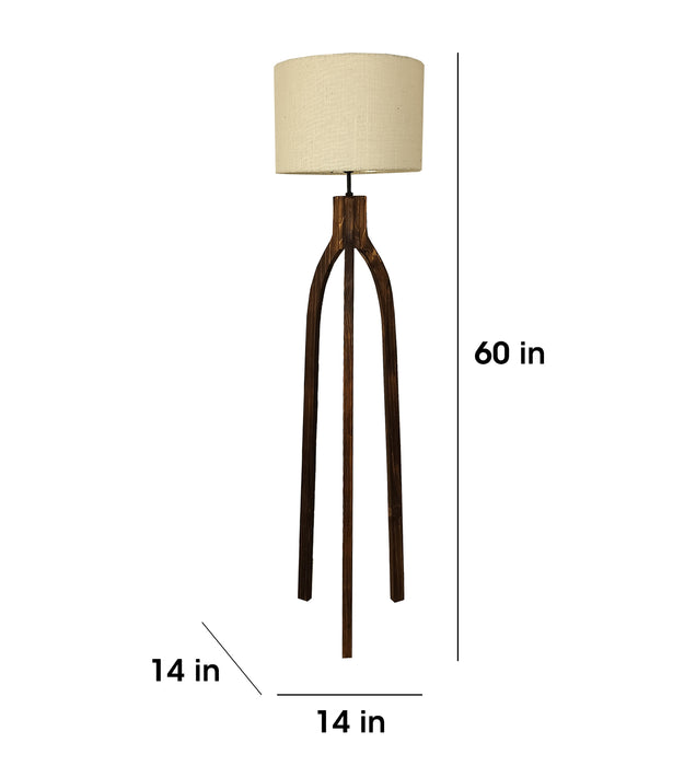 Trilogy Wooden Floor Lamp with Brown Base and Jute Fabric Lampshade