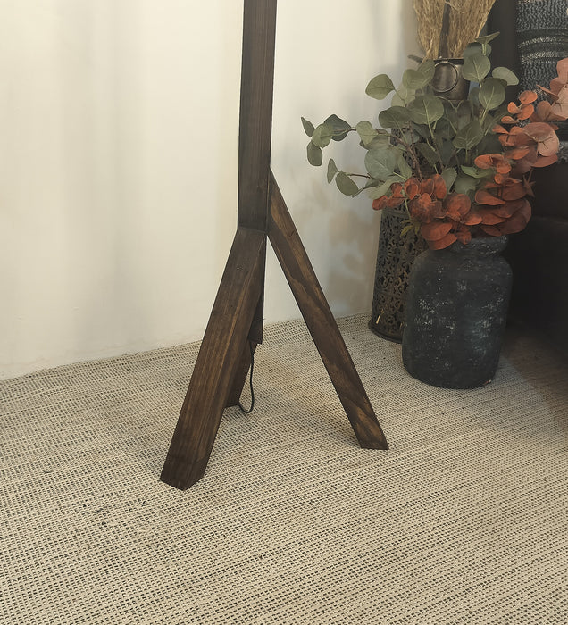 Trinca Wooden Floor Lamp with Brown Base and Jute Fabric Lampshade