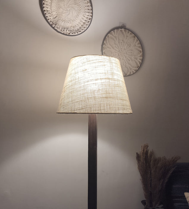 Trinca Wooden Floor Lamp with Brown Base and Jute Fabric Lampshade