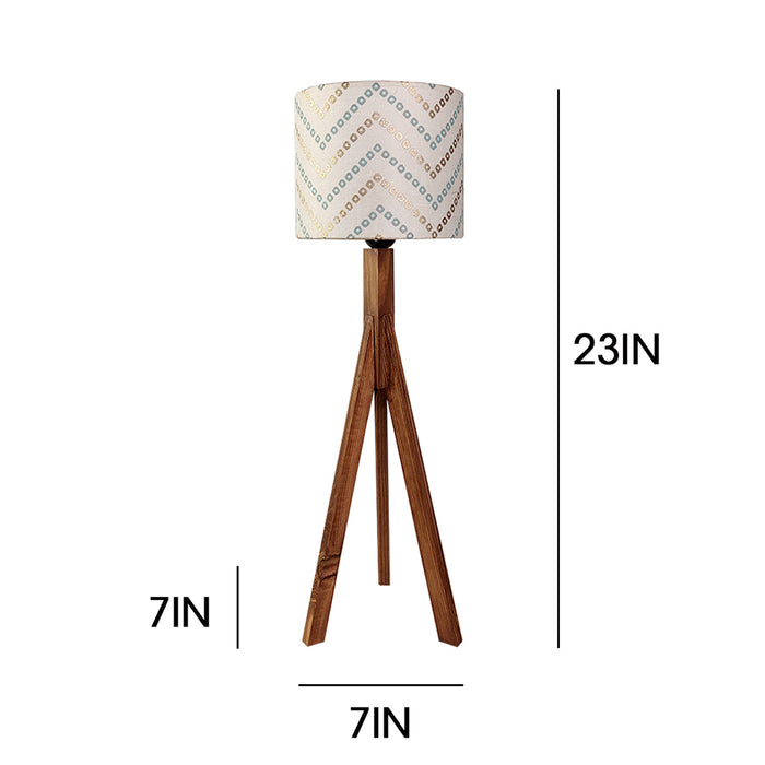 Triune Brown Wooden Table Lamp with White Printed Lampshade