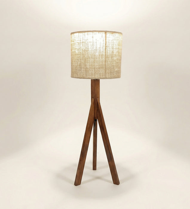 Triune Brown Wooden Table Lamp with White Printed Lampshade