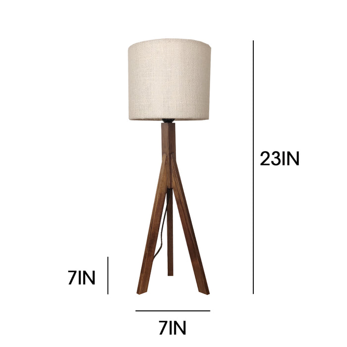 Triune Brown Wooden Table Lamp with White Printed Lampshade