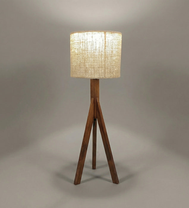Triune Brown Wooden Table Lamp with White Printed Lampshade