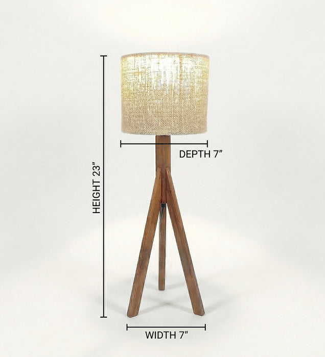 Triune Brown Wooden Table Lamp with White Printed Lampshade